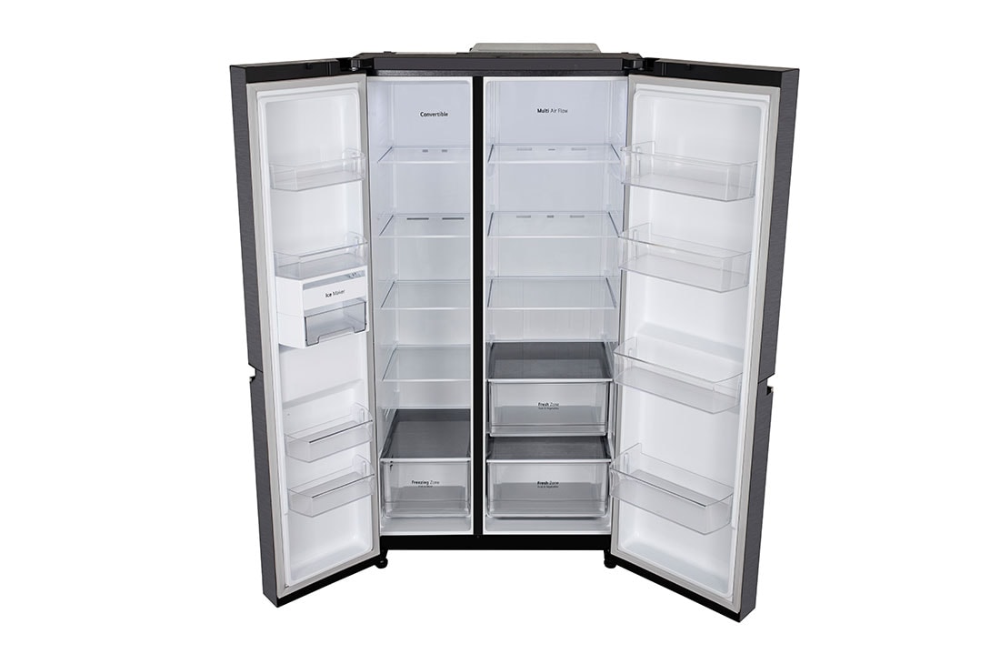 LG 674L Side-by-Side Refrigerator with Multi Air Flow, Multi Digital Sensors, Smart Diagnosis™, Matte Black Finish, 3-Star, Front all door open , GC-B257KQJW, thumbnail 10