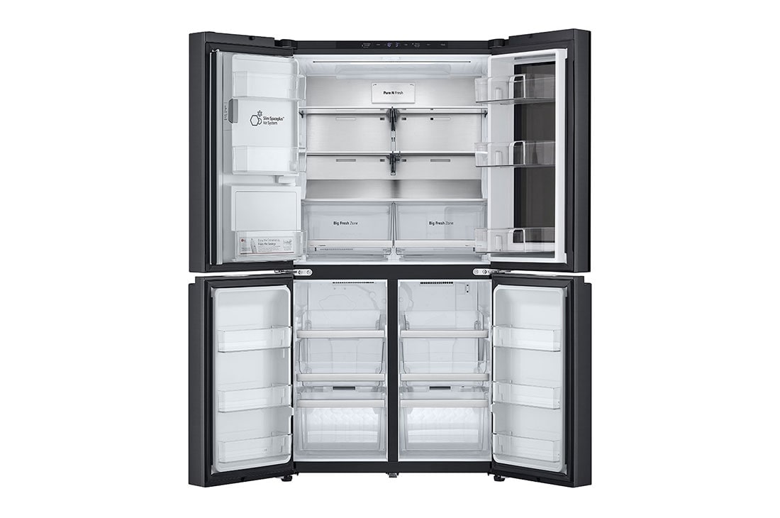 LG Black Glass InstaView, French Door Fridge, Essence Black Steel, Front Open View, GC-X24FFCAB, thumbnail 3