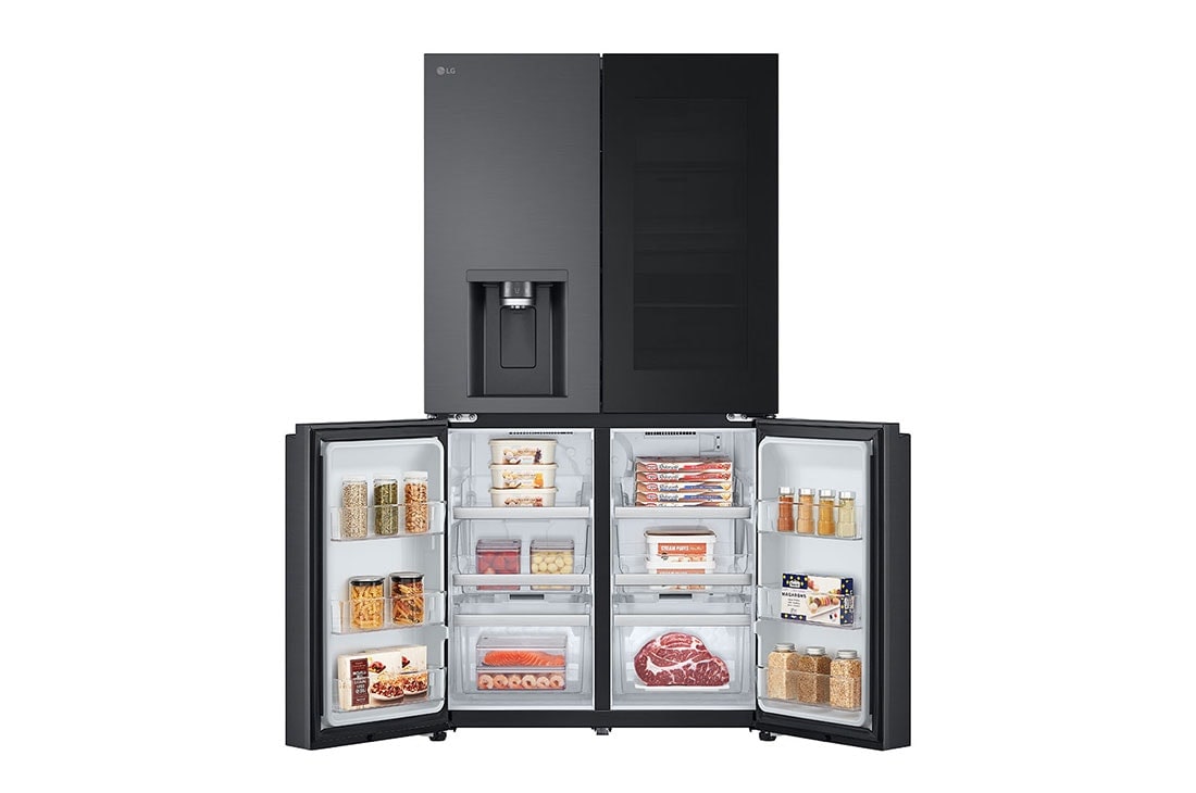 LG Black Glass InstaView, French Door Fridge, Essence Black Steel, Front Bottom Open Food View, GC-X24FFCAB, thumbnail 10