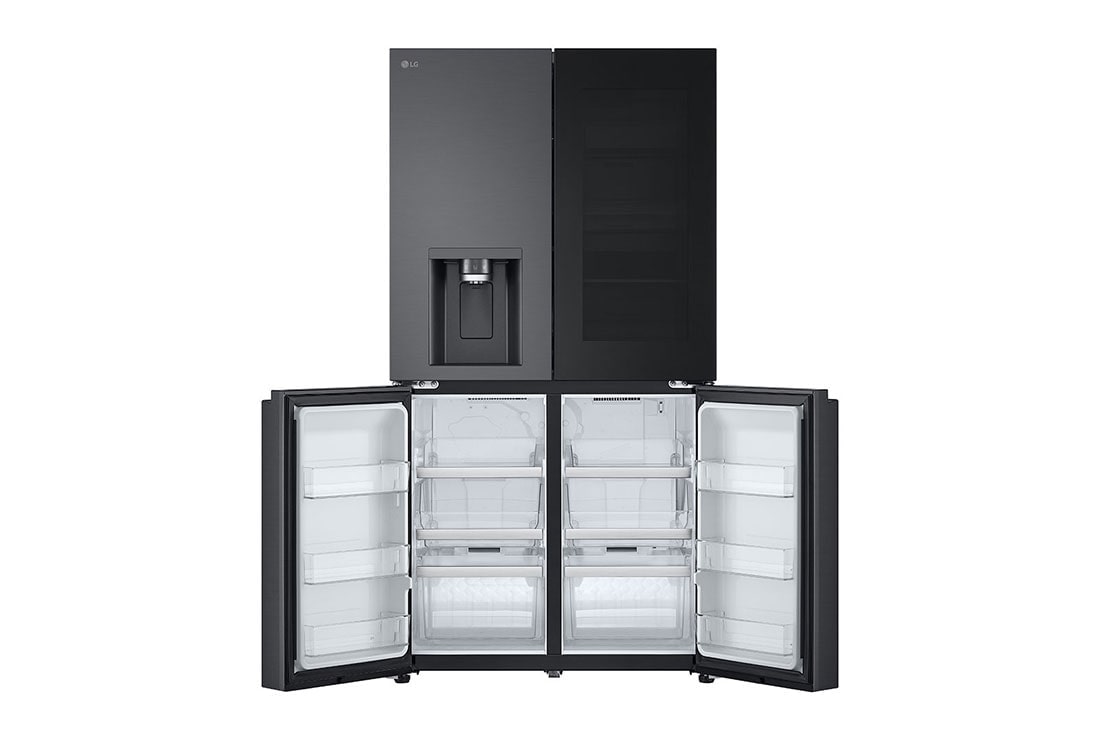 LG Black Glass InstaView, French Door Fridge, Essence Black Steel, Front Bottom Open View, GC-X24FFCAB, thumbnail 11