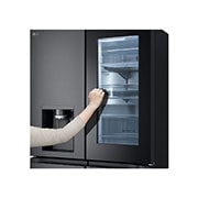 LG Black Glass InstaView, French Door Fridge, Essence Black Steel, DID Light On Hand View, GC-X24FFCAB, thumbnail 4