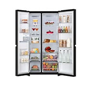 LG 674L Side-by-Side Refrigerator with Hygiene Fresh+™, DoorCooling+™, Smart Diagnosis™, Ebony Sheen Finish, 3-Star, front open door food, GC-B257SGWL, thumbnail 2