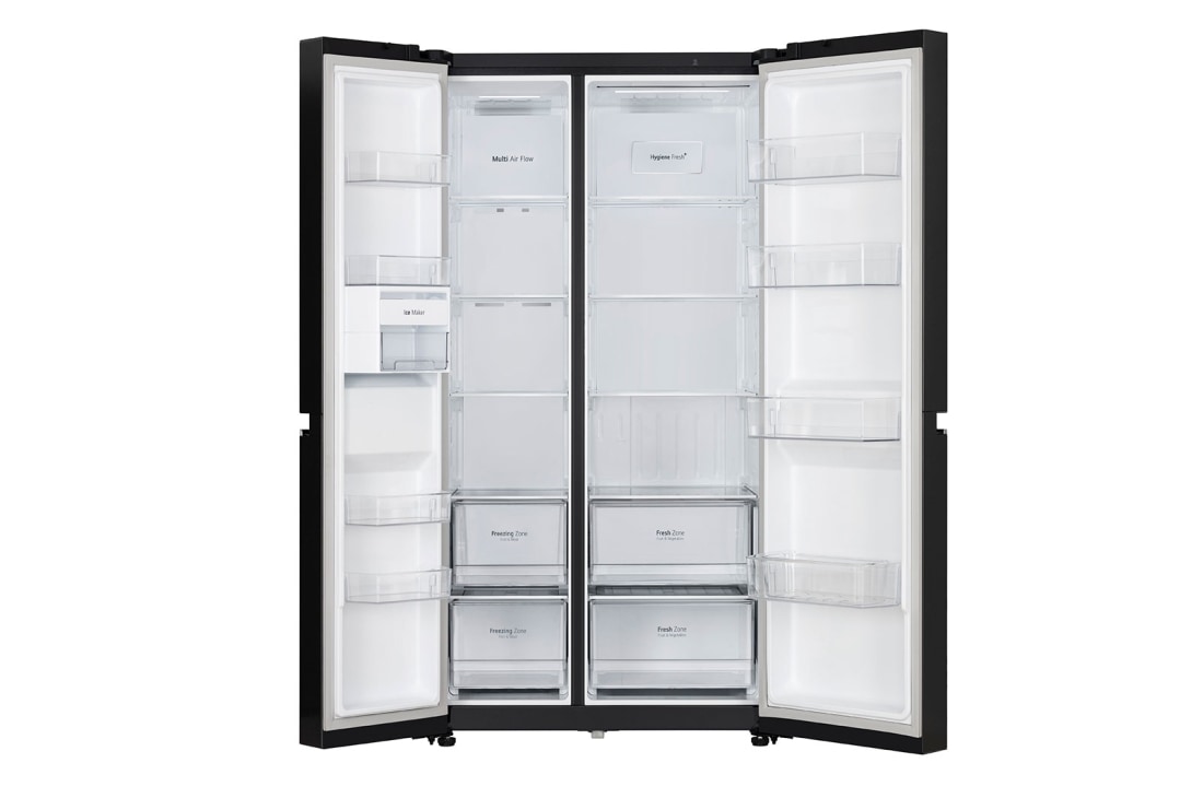 LG 674L Side-by-Side Refrigerator with Hygiene Fresh+™, DoorCooling+™, Smart Diagnosis™, Ebony Sheen Finish, 3-Star, front open door, GC-B257SGWL, thumbnail 3