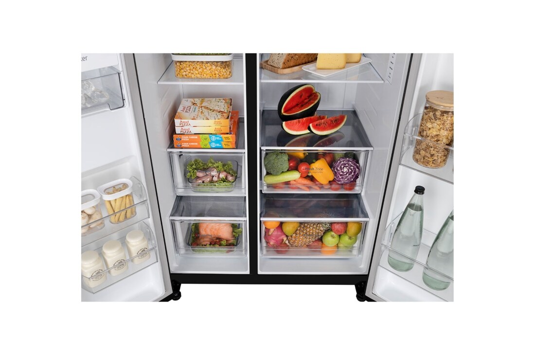 LG 674L Side-by-Side Refrigerator with Hygiene Fresh+™, DoorCooling+™, Smart Diagnosis™, Ebony Sheen Finish, 3-Star, drawer food, GC-B257SGWL, thumbnail 5