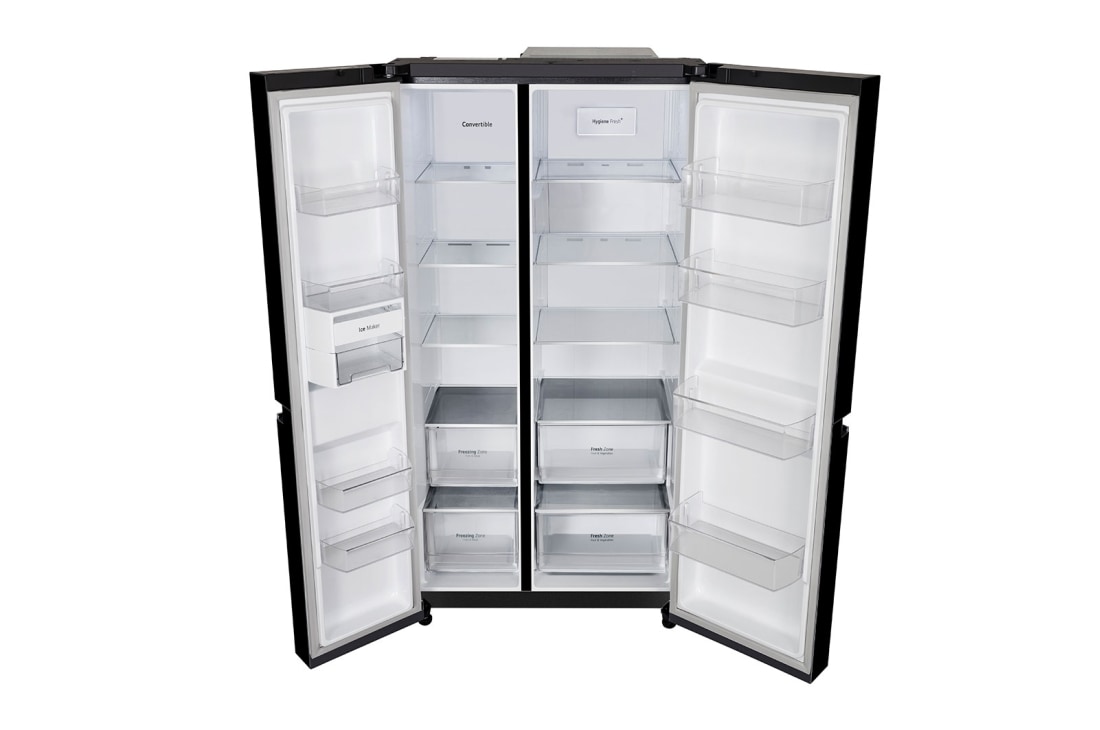 LG 674L Side-by-Side Refrigerator with Hygiene Fresh+™, DoorCooling+™, Smart Diagnosis™, Ebony Sheen Finish, 3-Star, top perspective view, GC-B257SGWL, thumbnail 8