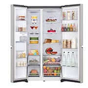 LG 674L Side-by-Side Refrigerator with Hygiene Fresh+™, DoorCooling+™, Smart Diagnosis™, Urban Steel Finish, 3-Star, front open food, GC-B257KLJW, thumbnail 2