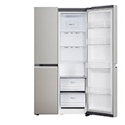 LG 674L Side-by-Side Refrigerator with Hygiene Fresh+™, DoorCooling+™, Smart Diagnosis™, Urban Steel Finish, 3-Star, front left open, GC-B257KLJW, thumbnail 4