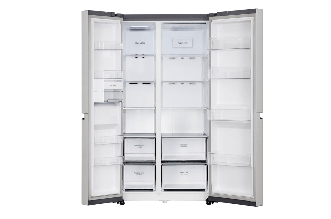 LG 674L Side-by-Side Refrigerator with Hygiene Fresh+™, DoorCooling+™, Smart Diagnosis™, Urban Steel Finish, 3-Star, front open, GC-B257KLJW, thumbnail 3
