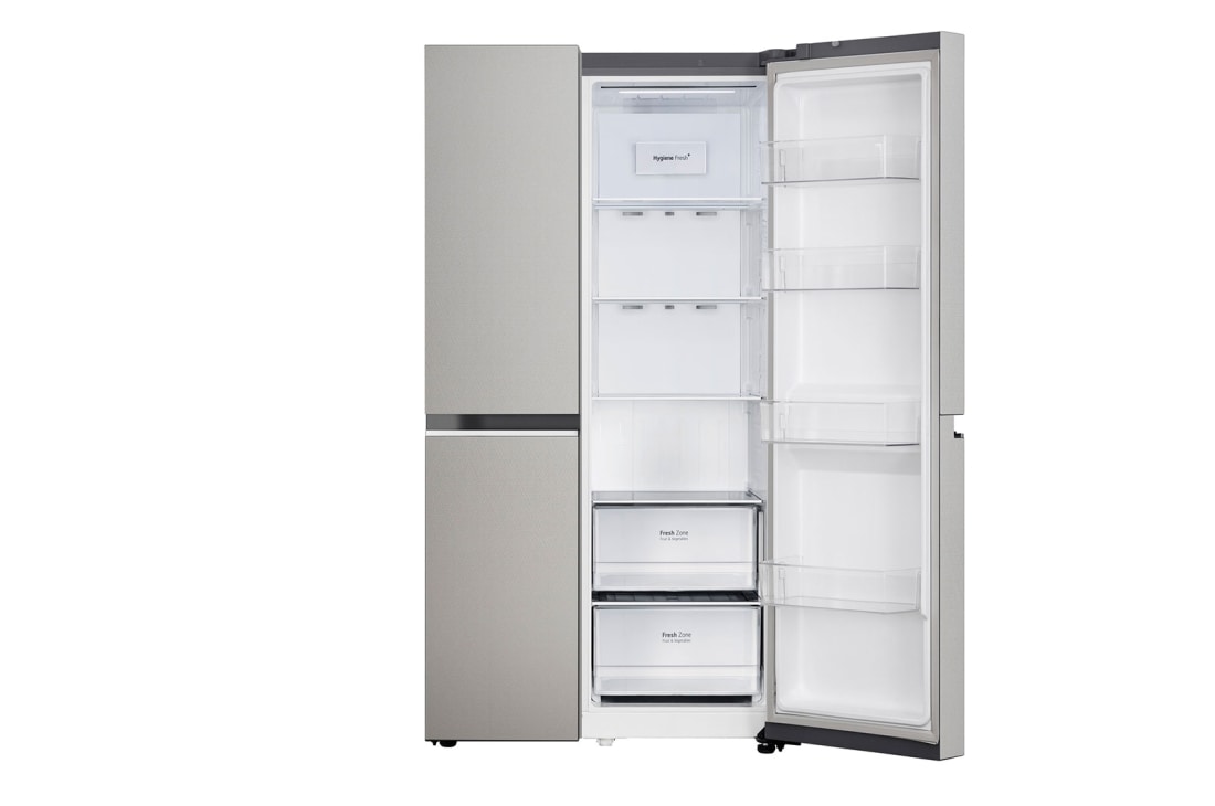 LG 674L Side-by-Side Refrigerator with Hygiene Fresh+™, DoorCooling+™, Smart Diagnosis™, Urban Steel Finish, 3-Star, front left open, GC-B257KLJW, thumbnail 4