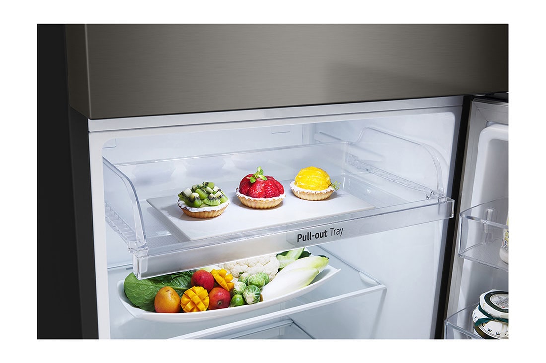 LG 330(L) | Top Freezer Refrigerator |Smart Inverter Compressor | LinearCooling™ | DoorCooling+™, detail view of pull-out tray, GN-B312PFJB, thumbnail 8