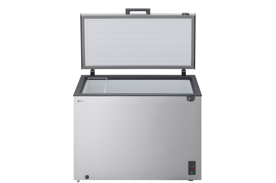 LG 398L Chest Freezer Silver, LG chest freezer side view showing door opening, GCFB405BQCF, thumbnail 3