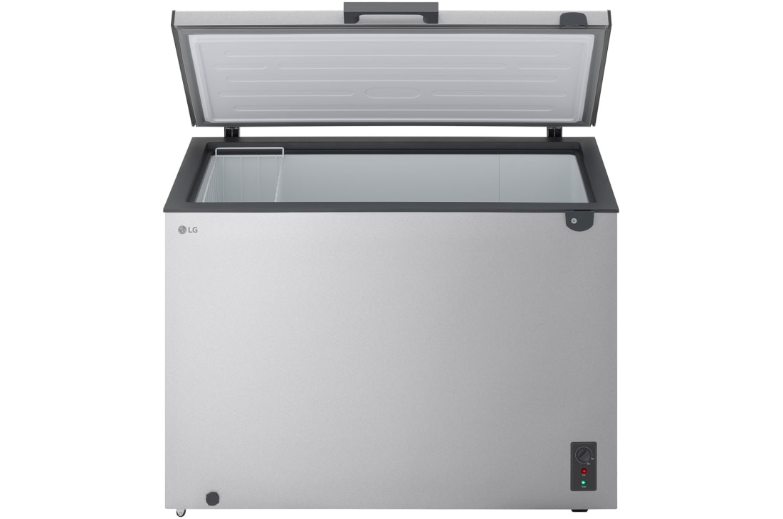 LG 398L Chest Freezer Silver, LG chest freezer side view showing half door opening, GCFB405BQCF, thumbnail 4