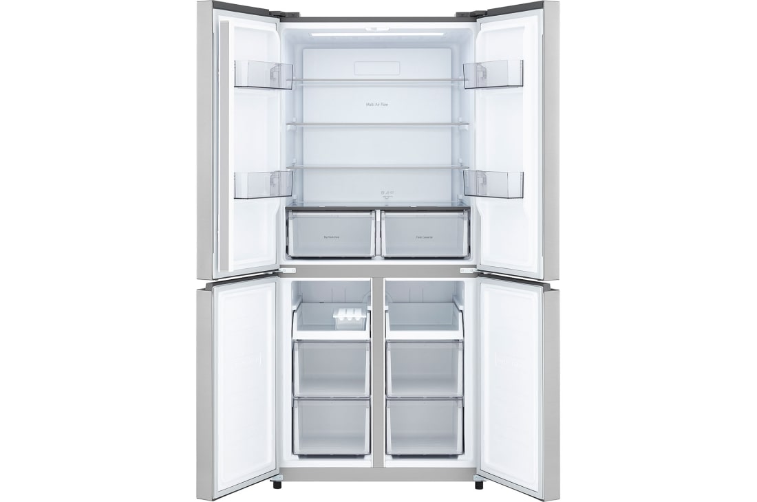 LG 502L Multi-Door Refrigerator prime silver, LG multi door refrigerator Prime Silver with all doors open showing full fridge and freezer layout, GCFB48FPLAM, thumbnail 3