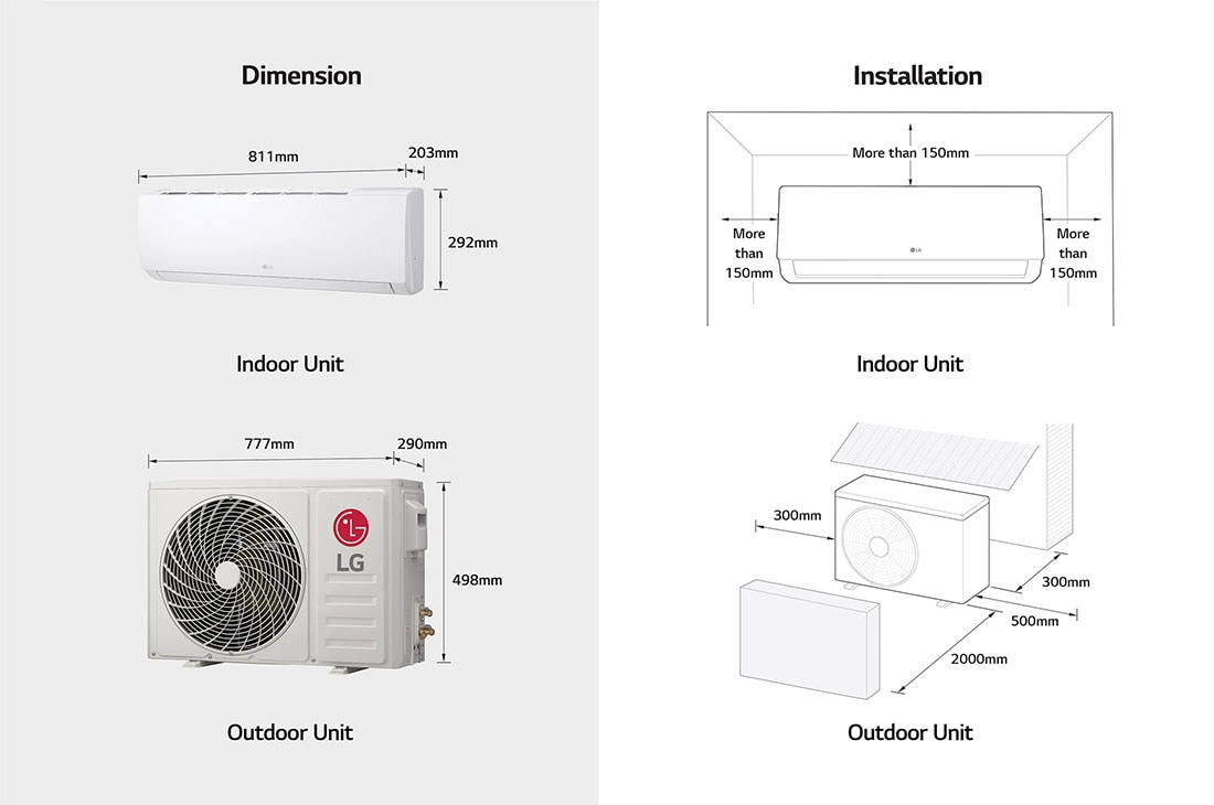 LG JETCOOL 2HP Split AC | Eco-friendly, Demensions&Installation, S4-C18TZCAA, thumbnail 13