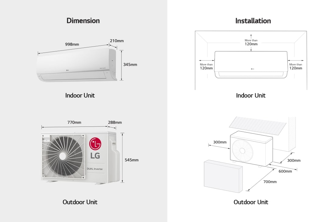 LG DUALCOOL INVERTER 2.5HP AC , Dimension&Installation, S4-Q24K228E, thumbnail 13
