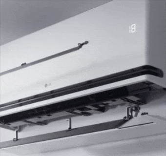 Animation of an LG air conditioner showcasing Dual Vane functionality for precise airflow control.