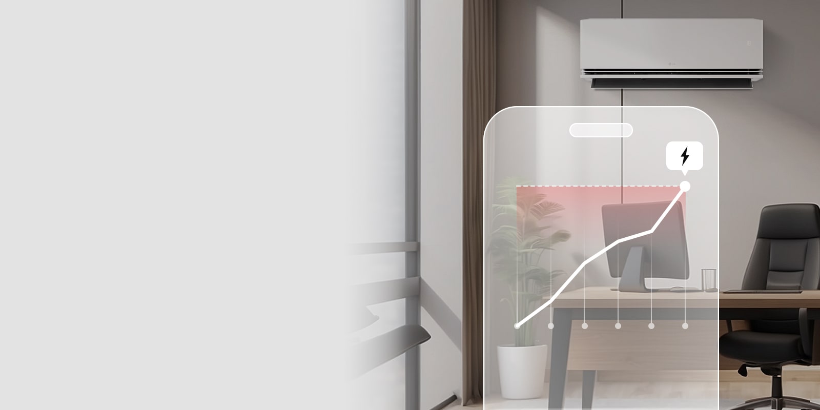 LG air conditioner with kW Manager sends alerts via LG ThinQ app when user-set maximum power limit is reached.