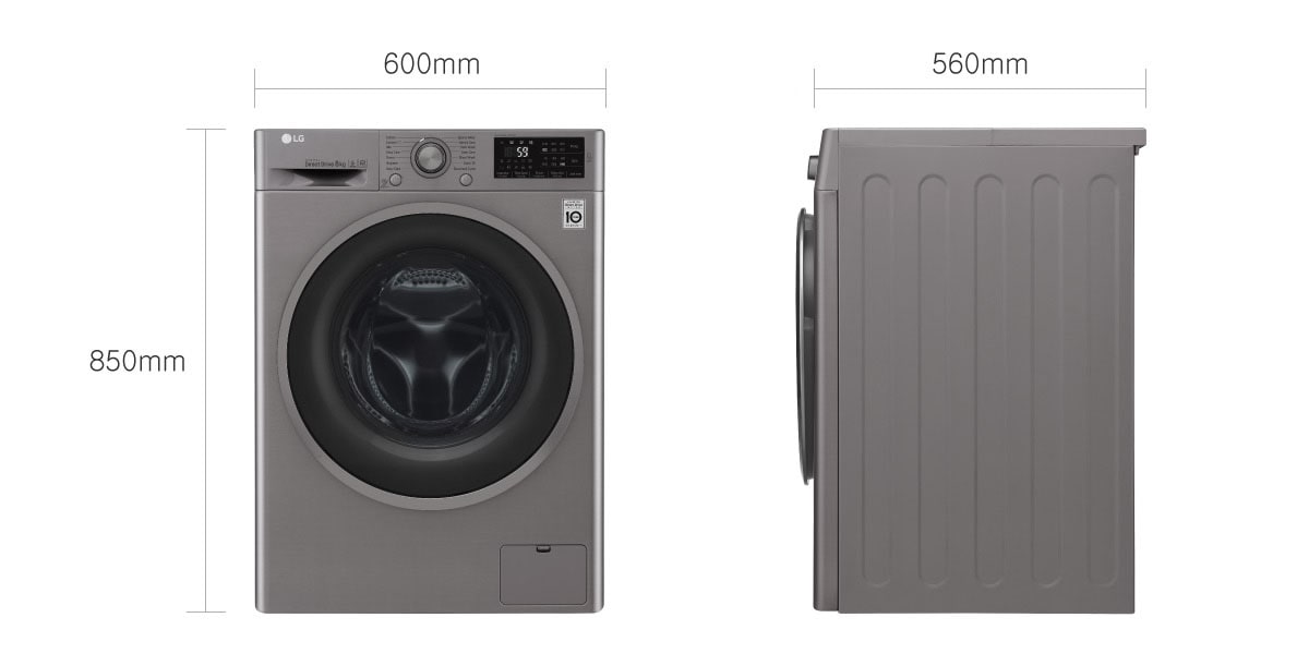 LG Front Load (Wash Only)Washing Machine 8kg, Silver, Inverter Direct