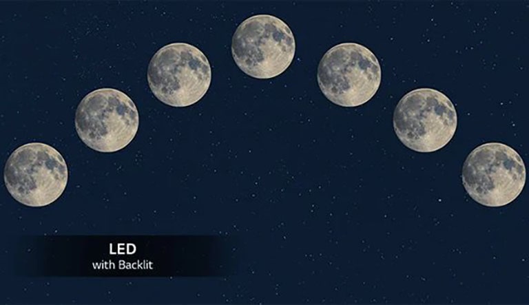 Image of seven full moon aligned across the night sky.