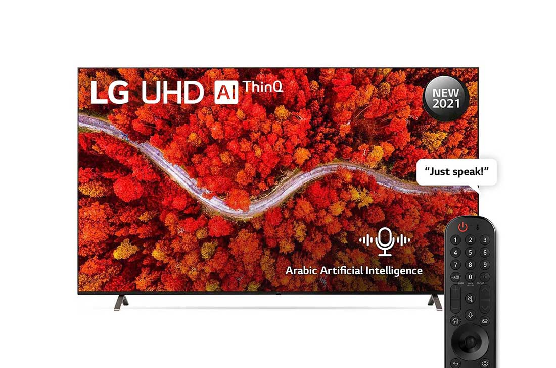 LG UHD 4K TV 86 Inch UP80 Series Cinema Screen Design 4K Cinema HDR webOS Smart with ThinQ AI, front view with infill image, 86UP8050PVB