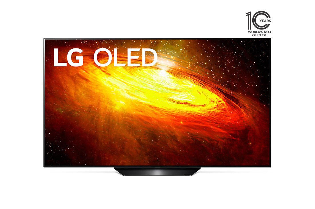 LG OLED TV 55 Inch BX Series, Cinema Screen Design 4K Cinema HDR WebOS Smart ThinQ AI Pixel Dimming, front view with infill image, OLED55BXPVA