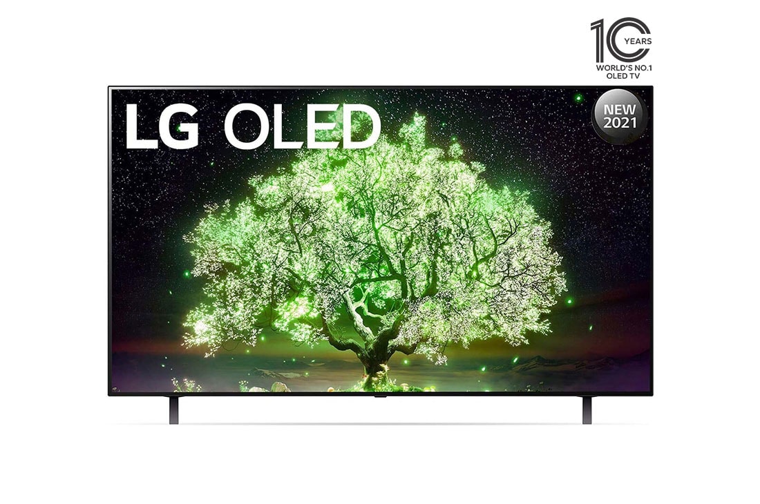 LG OLED TV 65 Inch A1 Series Cinema Screen Design 4K Cinema HDR webOS Smart with ThinQ AI Pixel Dimming, front view, OLED65A1PVA