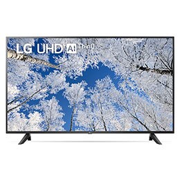 충전 이미지 및 제품 로고가있는 LG UHD TV의 전면보기 2