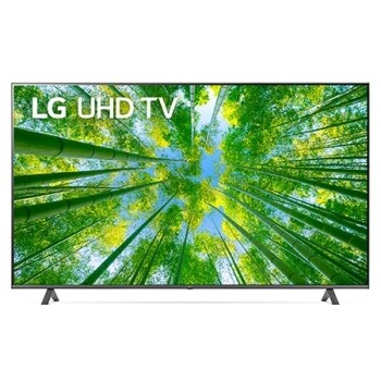 충전 이미지 및 제품 로고가있는 LG UHD TV의 전면보기 1