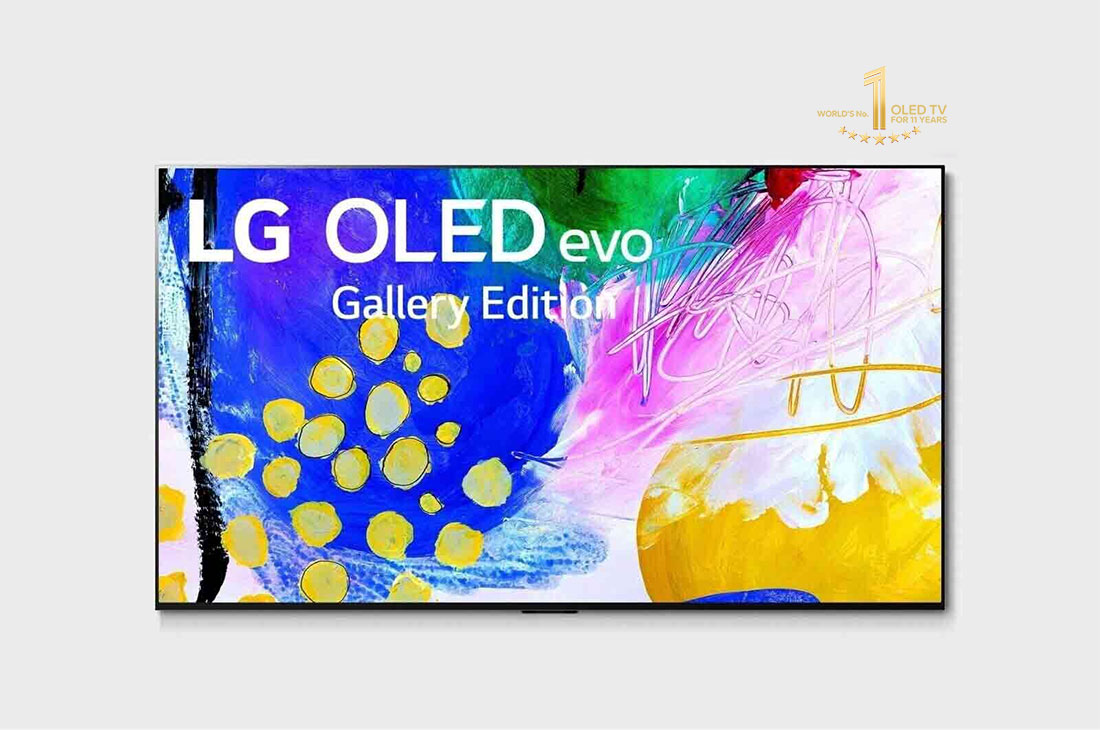 LG G2 77 inch evo Gallery Edition, Front view with LG OLED evo Gallery Edition on the screen, OLED77G26LA