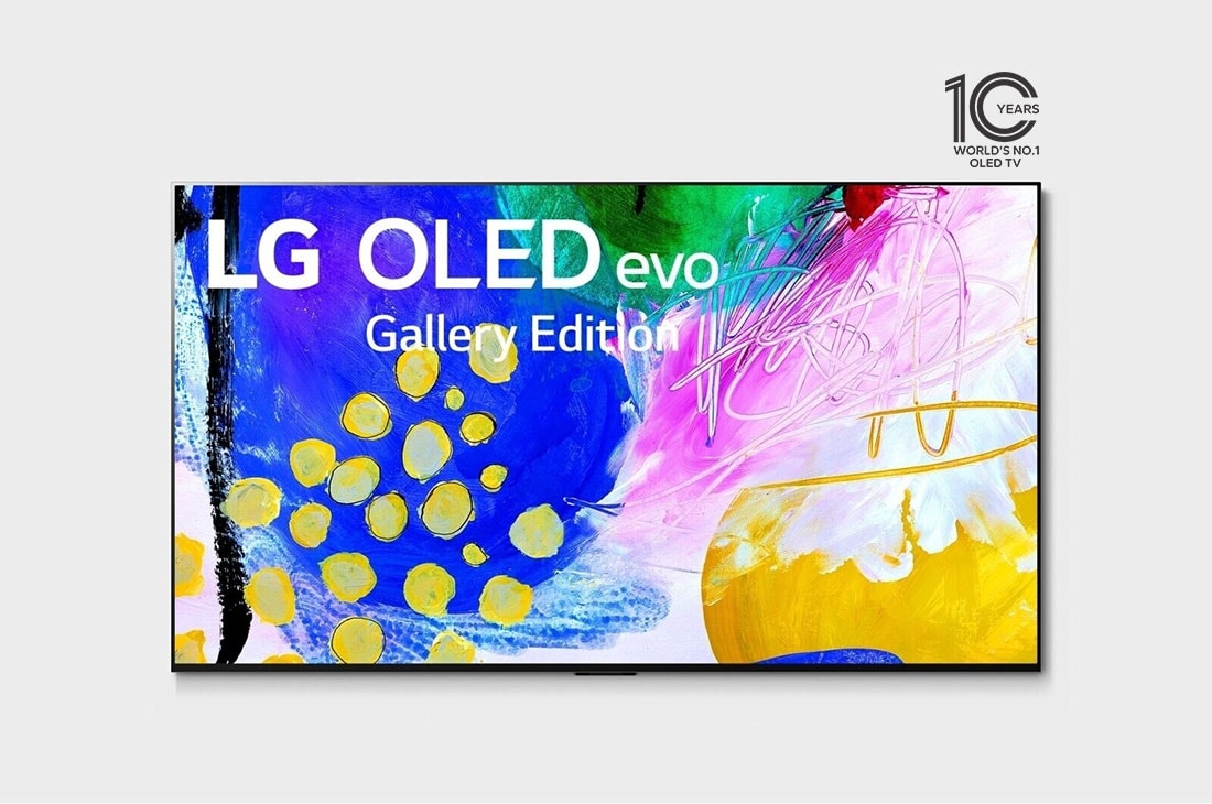 LG G2 77 inch evo Gallery Edition, Front view with LG OLED evo Gallery Edition on the screen, OLED77G26LA