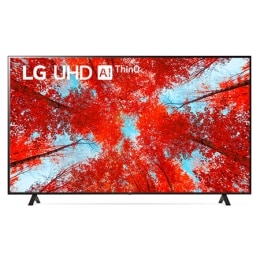 충전 이미지 및 제품 로고가있는 LG UHD TV의 전면보기 2