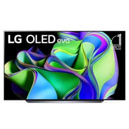 Front view with LG OLED evo and 10 Years World No.1 OLED Emblem on screen.