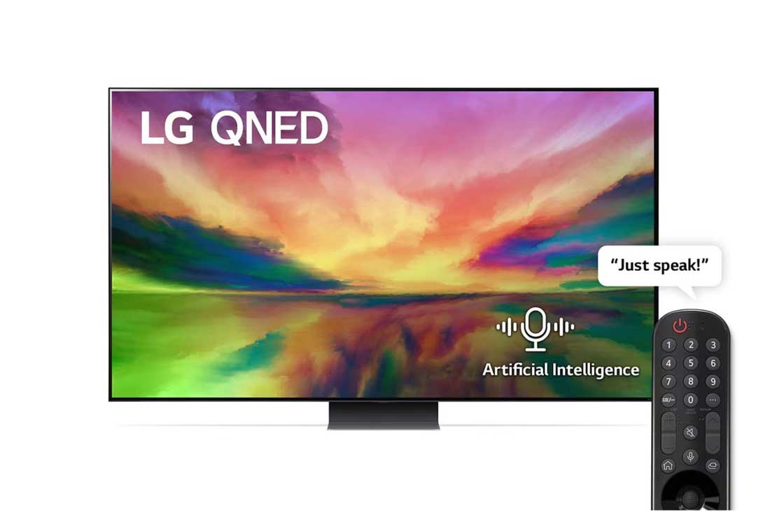 LG, Colour Technology QNED TV, 75 inch QNED81R series, WebOS Smart AI ThinQ, Magic Remote, AI Picture Pro, AI Sound Pro (5.1.2ch), 2023 New, A front view of the LG UHD TV with infill image and product logo on, 75QNED816RA