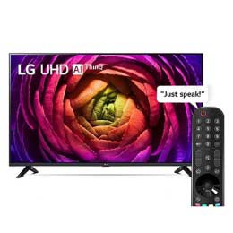 A front view of the LG UHD TV with Remote