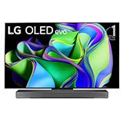 LG OLED evo C3 55 inch 4K Smart TV 2023, Front view with LG OLED evo and 10 Years World No.1 OLED Emblem on screen, as well as the Soundbar below. , OLED55C36LA, thumbnail 1