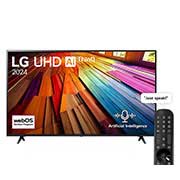 LG 43 Inch LG UHD UT80 4K Smart TV AI Magic remote HDR10 webOS24 2024, Front view of LG UHD TV, UT80 with text of LG UHD AI ThinQ, 2024, and webOS Re:New Program logo on screen, 43UT80006LA, thumbnail 1