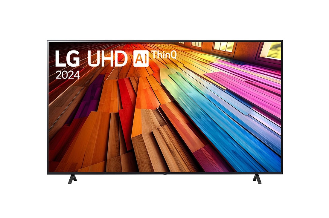 LG 86 Inch LG UHD UT80 4K Smart TV AI Magic remote HDR10 webOS24 2024, Front view of LG UHD TV, UT80 with text of LG UHD AI ThinQ, 2024, and webOS Re:New Program logo on screen, 86UT80006LA, thumbnail 2