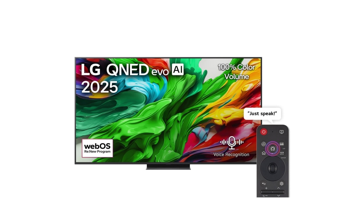 LG 65 inch LG QNED evo AI QNED86 4K 120Hz Smart TV AI Magic remote webOS25 2025 , front, 65QNED86A6A