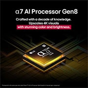 LG 65 inch LG QNED AI QNED82 4K Smart TV AI Magic remote HDR10 webOS25 2025 , The alpha 7 AI Processor Gen8 lights up yellow and colorful bolts of light shoot out from it. The title talks about how the processor delivers 4K quality, stunning color and brightness., 65QNED82A6A, thumbnail 6