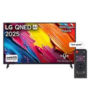 LG 65 inch LG QNED AI QNED70 4K Smart TV AI Magic remote HDR10 webOS25 2025 , Front view of LG QNED70 TV, LG QNED Al Logo on the top corner. LG QNED TV depicts colorful paintike textures coming together., 65QNED70A6A, thumbnail 1