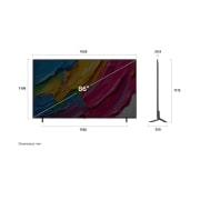 LG 86 Inch LG QNED AI QNED80 4K Smart TV 2025, Front view and side view of LG QNED AI QNED70 4K Smart TV showing its length, width, height, and depth dimensions., 86QNED80A6A, thumbnail 4