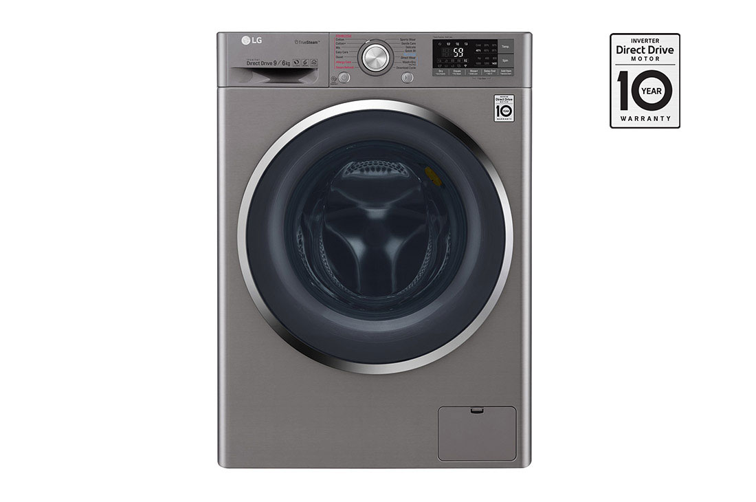 LG Front Load (Wash & Dry)Washing Machine 9/6kg, Silver, Inverter Direct Drive Motor, TurboWash, TrueSteam, Smart Diagnosis, F4J8FH2S