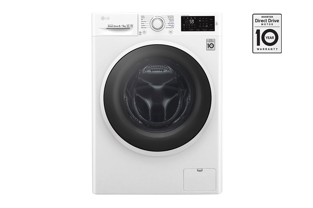 LG Front Load (Wash & Dry) Washine Machine 8/5kg, White, Inverter Direct Drive Motor, TurboWash, TrueSteam, Smart Diagnosis, F4J6TMP0W