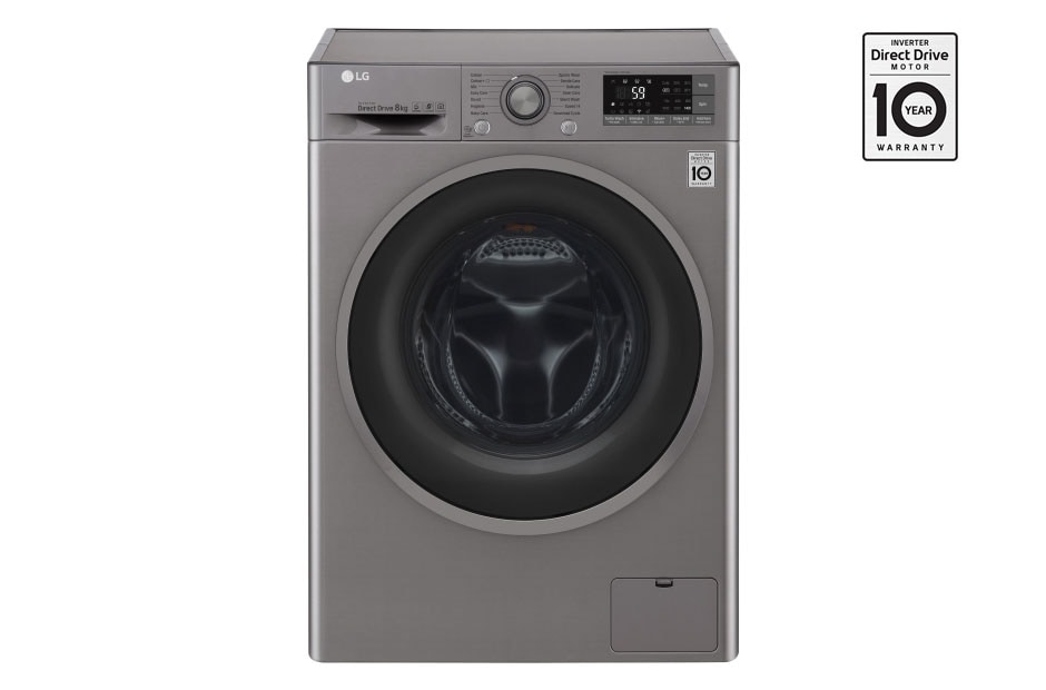 LG Front Load (Wash Only)Washing Machine 8kg, Silver, Inverter Direct Drive Motor, 6 Motion DD, Smart Diagnosis, F4J6TNP8S