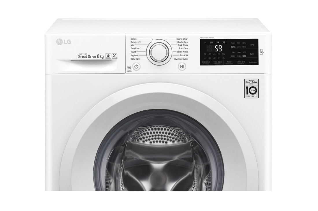 LG 8kg, White, Front Load Washer, Inverter Direct Drive, 6 Motion DD ...