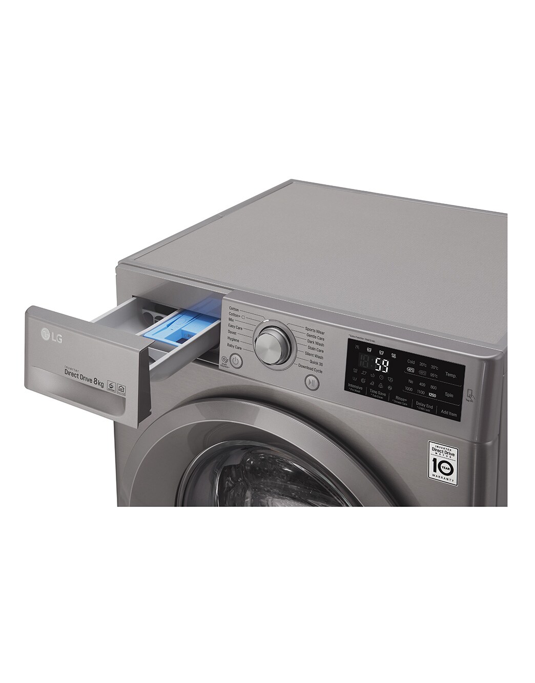 LG Front Load (Wash Only) Washing Machine 8kg, Silver, Inverter Direct