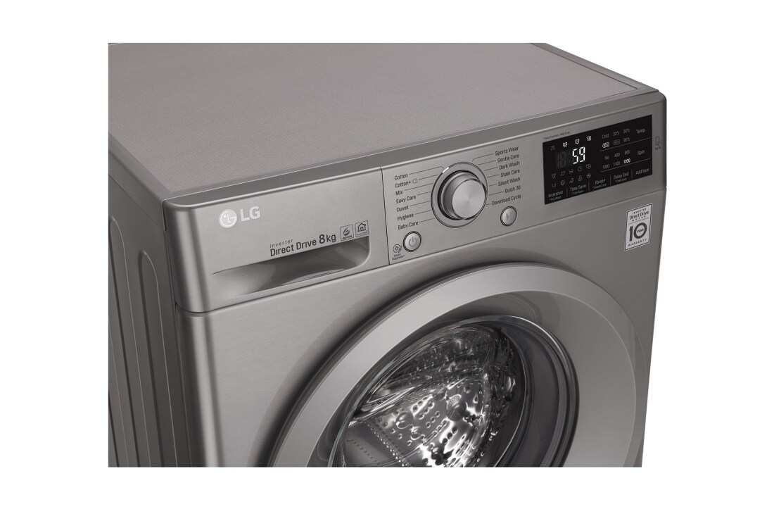LG Front Load (Wash Only) Washing Machine 8kg, Silver, Inverter Direct Drive Motor, 6 Motion DD, Smart Diagnosis, F2J5TNP7S, thumbnail 7