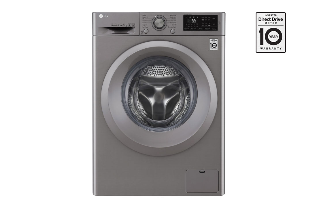 LG Front Load (Wash Only) Washine Machine 6kg, Silver, Inverter Direct Drive Motor, 6 Motion DD, Smart Diagnosis, F2J5NNP7S