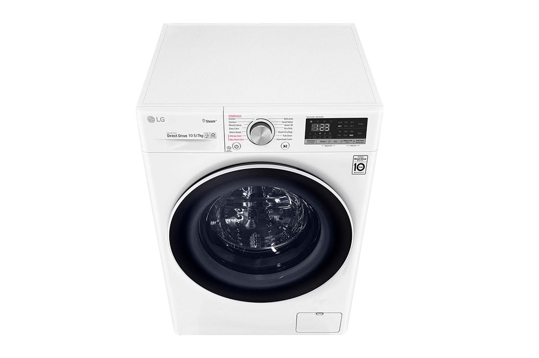 LG 10.5/7 Kg Front Load Washing Machine, F4V5RGP0W - Top Perspective, F4V5RGP0W, thumbnail 10