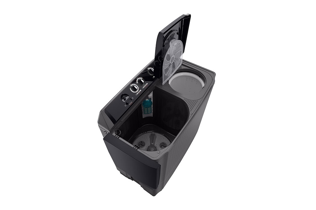 LG Twin Tub Washing Machine 7KG Wind Jet Dry, Roller Jet, 3 Wash Programs, Black Color, left side door open, P861RONT, thumbnail 4